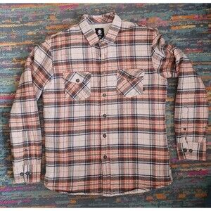 Element Flannel Jacket Mens Medium Sherpa Lined Shacket Orange Blue Plaid Grunge